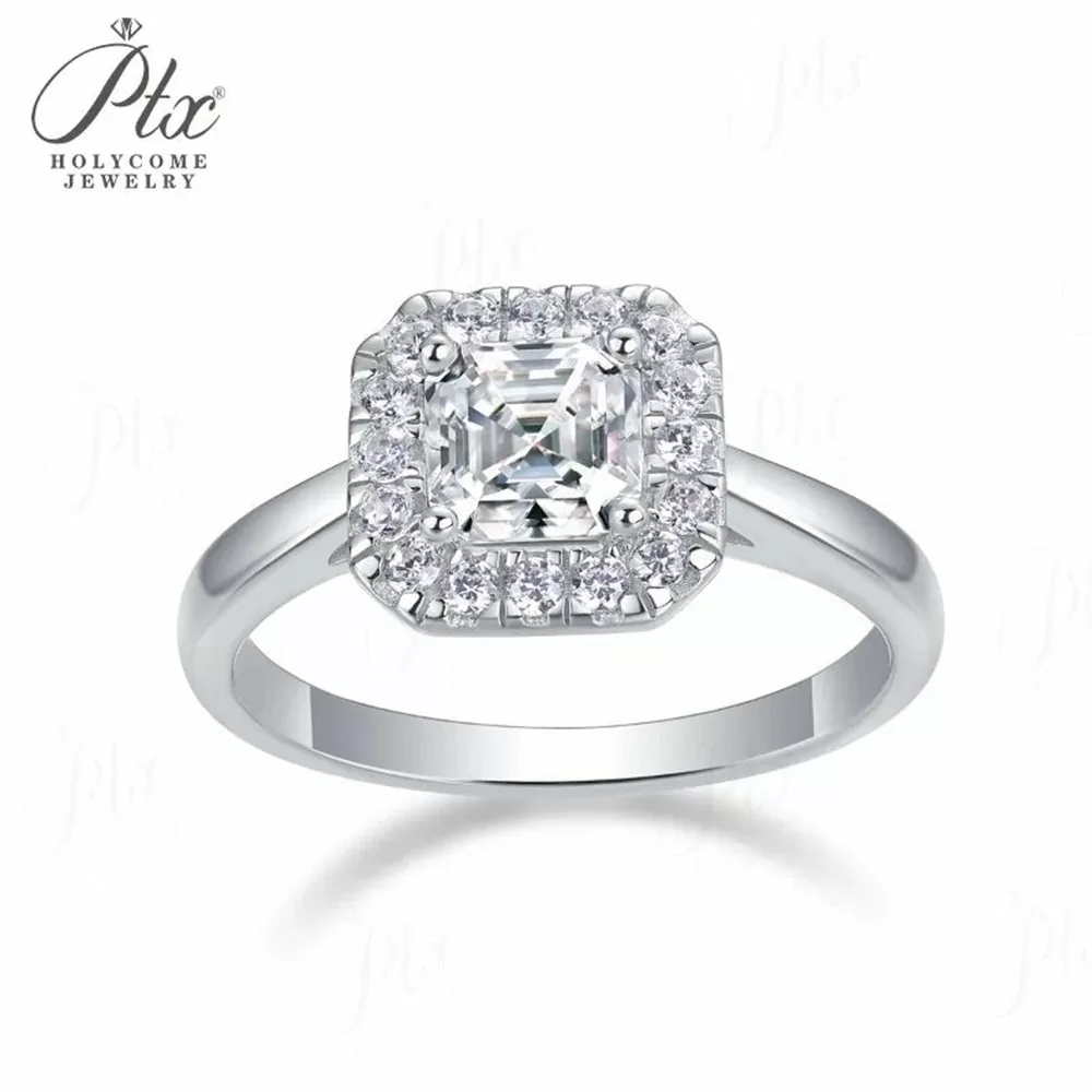 Moissanite 0.9ct Asscher Cut Ring Wholesale S925 Silver VVS1 detail view 2