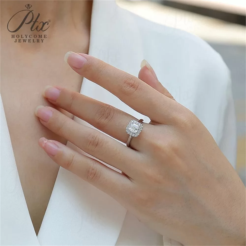 Moissanite 0.9ct Asscher Cut Ring Wholesale S925 Silver VVS1 detail view 5