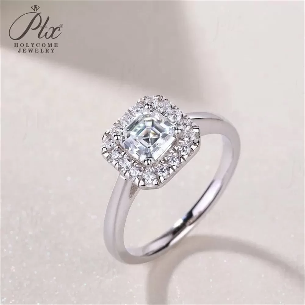 Moissanite 0.9ct Asscher Cut Ring Wholesale S925 Silver VVS1 detail view 6