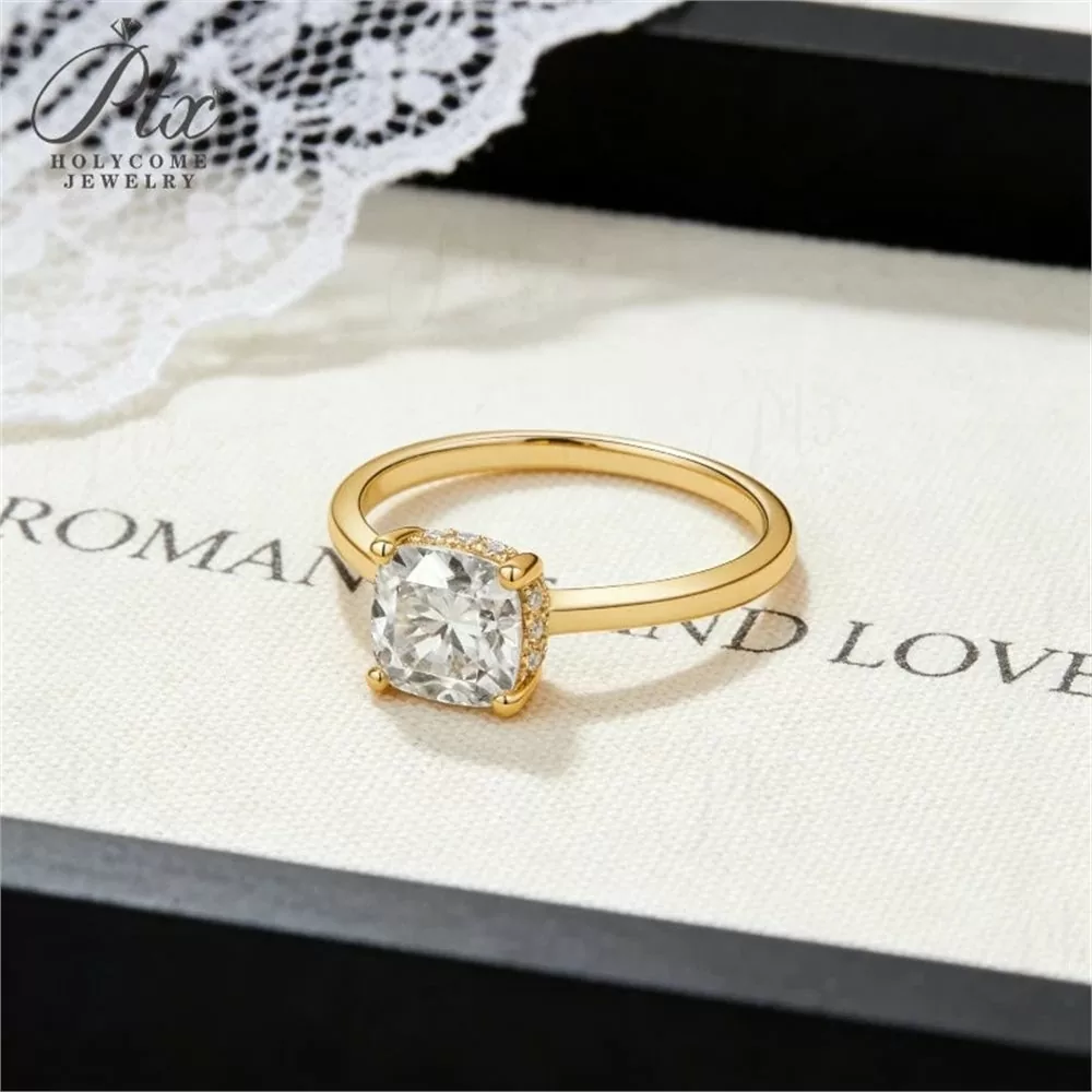 Moissanite 1.5ct–2.5ct Cushion Cut Ring Wholesale Yellow Gold detail view 3