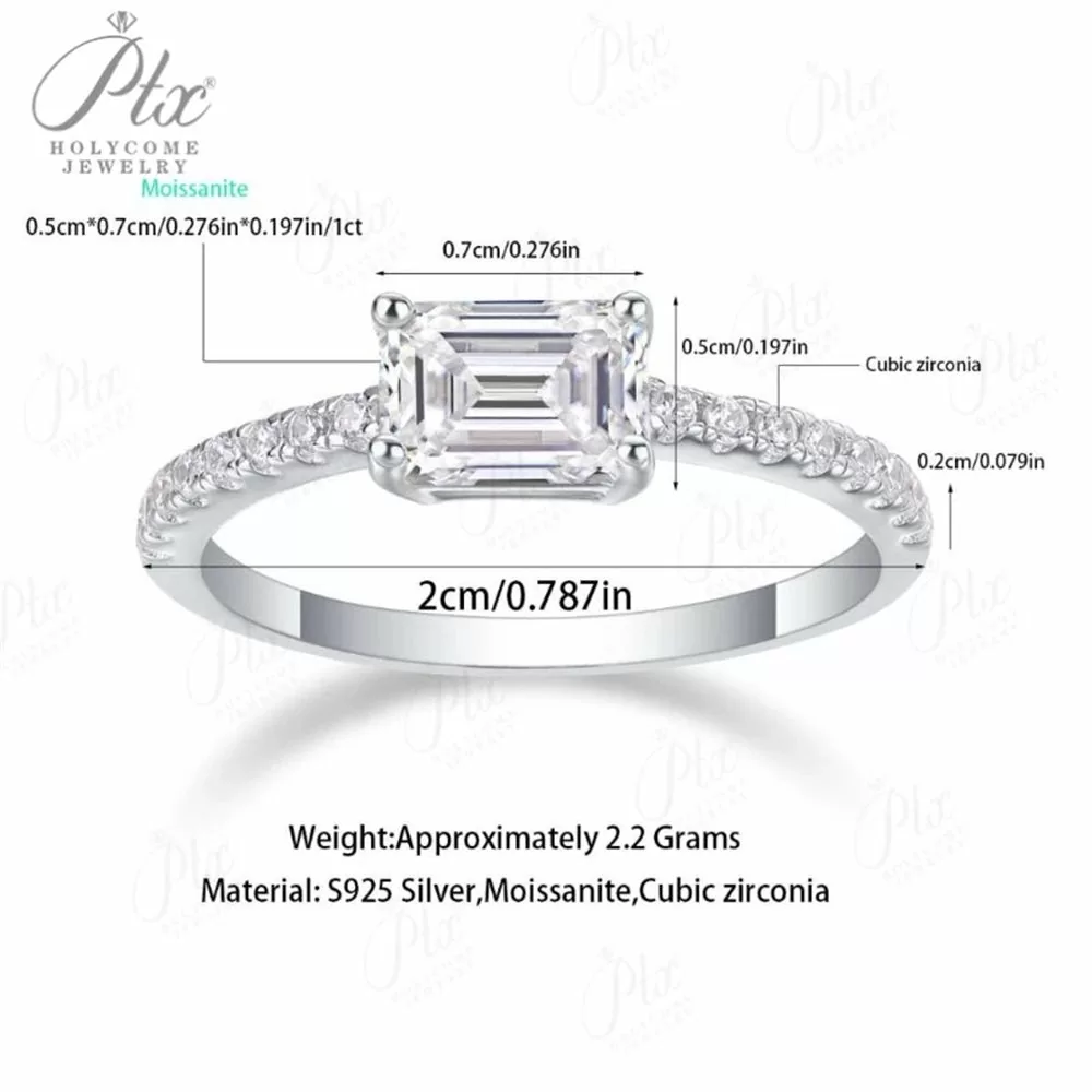 Moissanite 1.0ct Emerald Cut Ring Wholesale S925 Silver GRA detail view 6