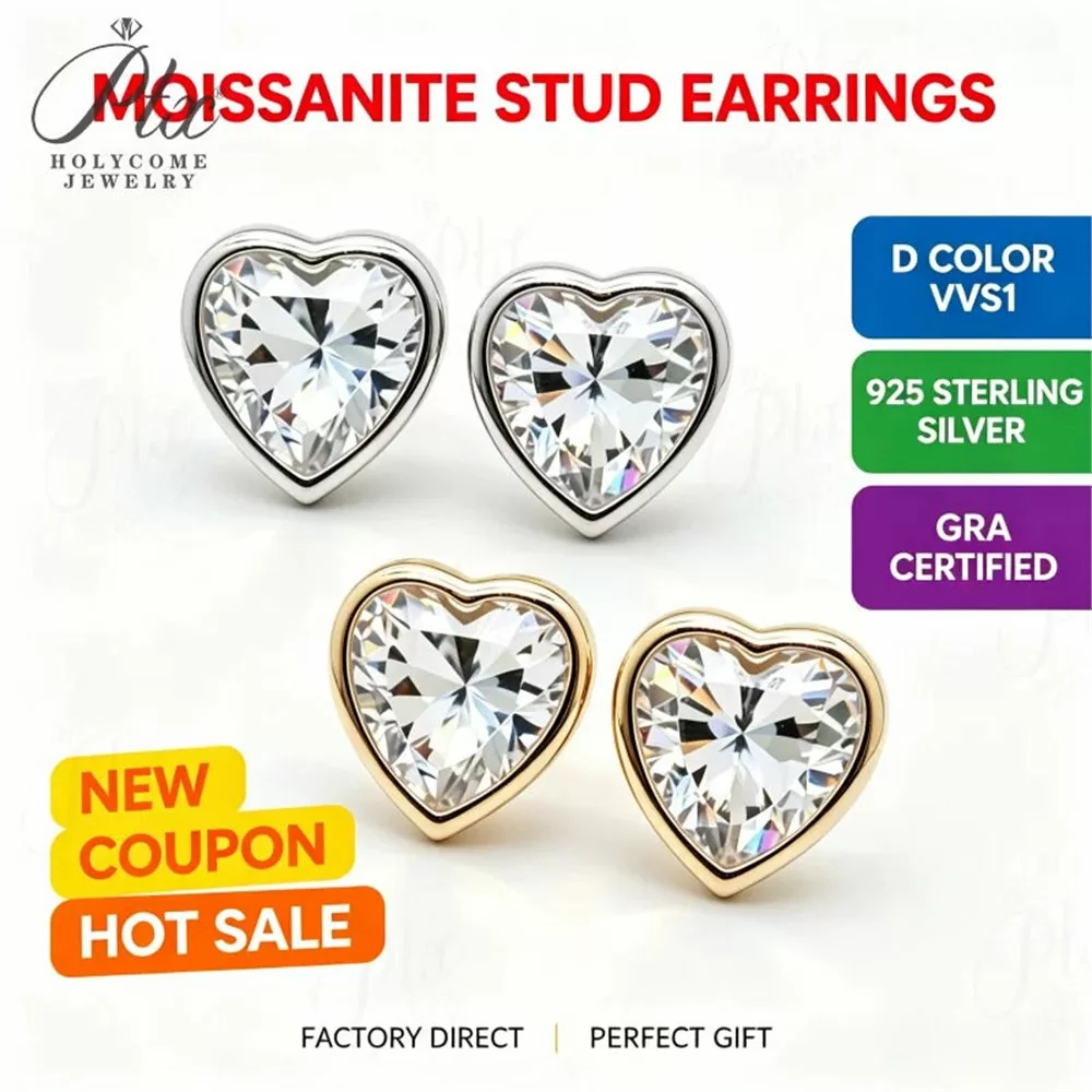 Moissanite 1.0ct–4.0ct Heart Cut Earrings Wholesale VVS1 GRA
