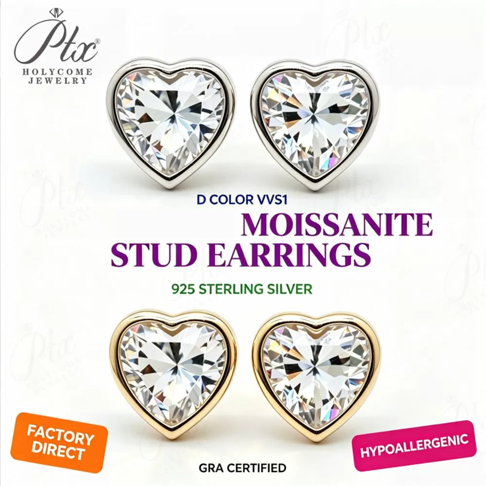 Moissanite 1.0ct–4.0ct Heart Cut Earrings Wholesale VVS1 GRA detail view 2