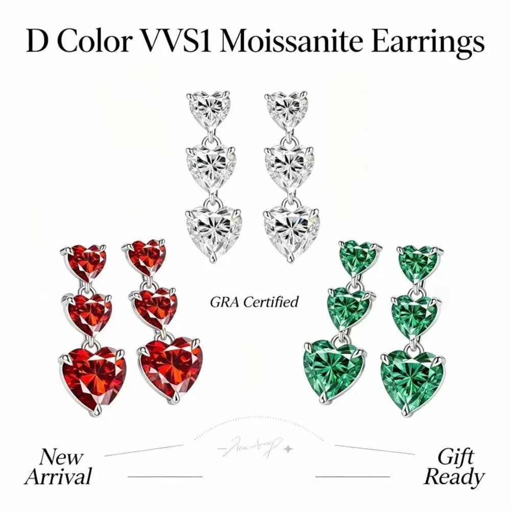 Moissanite 5.0ct Heart Cut Earrings Wholesale S925 Silver VVS1 detail view 2