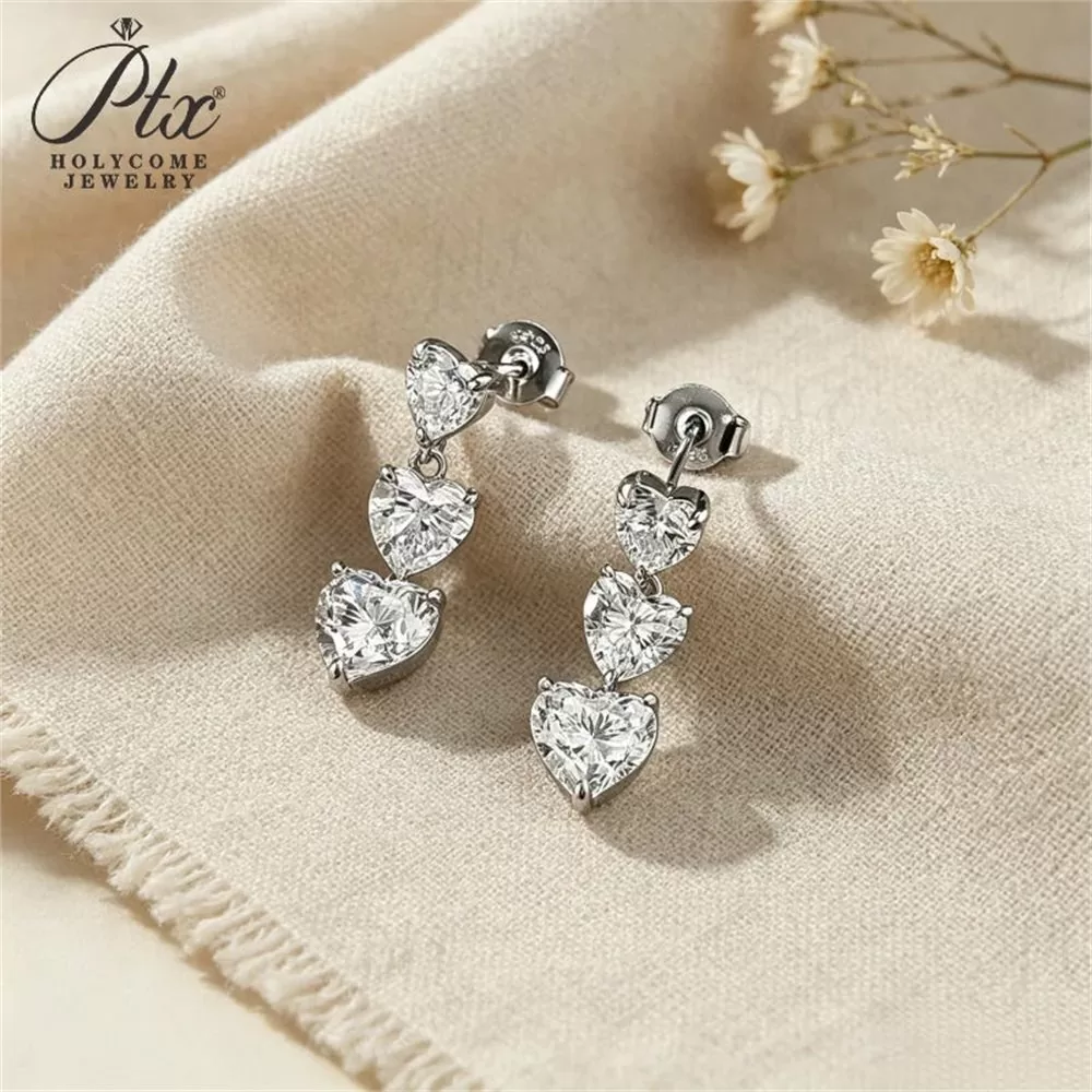 Moissanite 5.0ct Heart Cut Earrings Wholesale S925 Silver VVS1 detail view 3