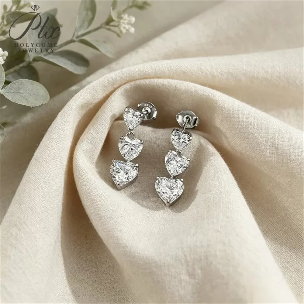 Moissanite 5.0ct Heart Cut Earrings Wholesale S925 Silver VVS1 detail view 4
