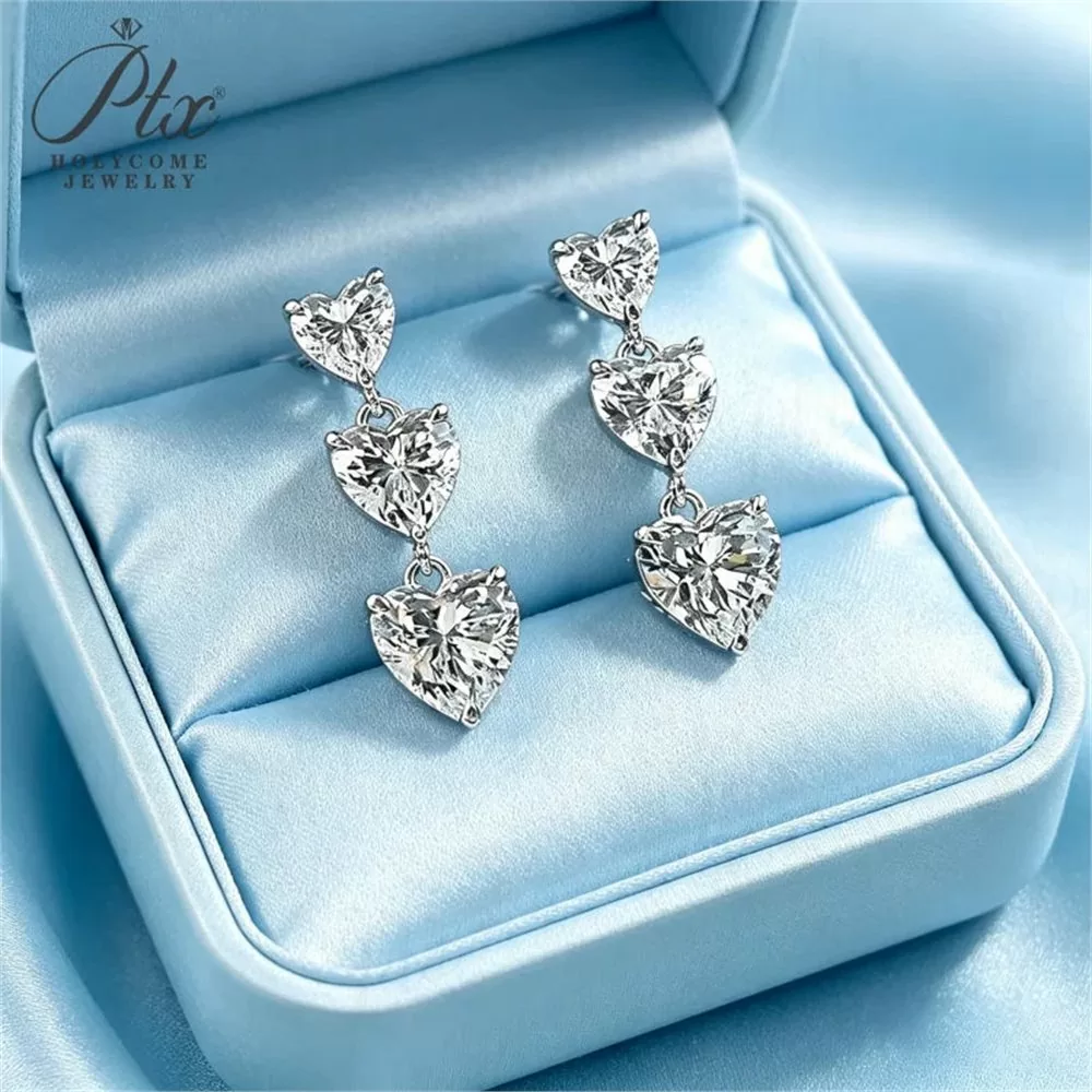 Moissanite 5.0ct Heart Cut Earrings Wholesale S925 Silver VVS1 detail view 5