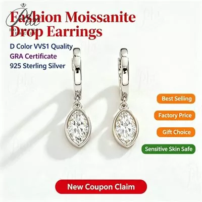 Moissanite 1.0ct–2.0ct Marquise Cut Earrings Wholesale VVS1 — MOER6294