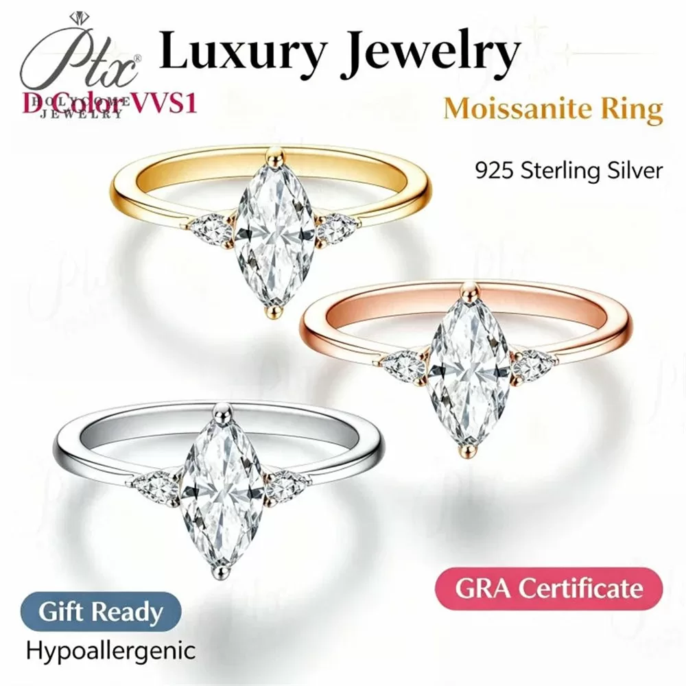 Moissanite 1.0ct Marquise Cut Ring Wholesale S925 Silver GRA detail view 2