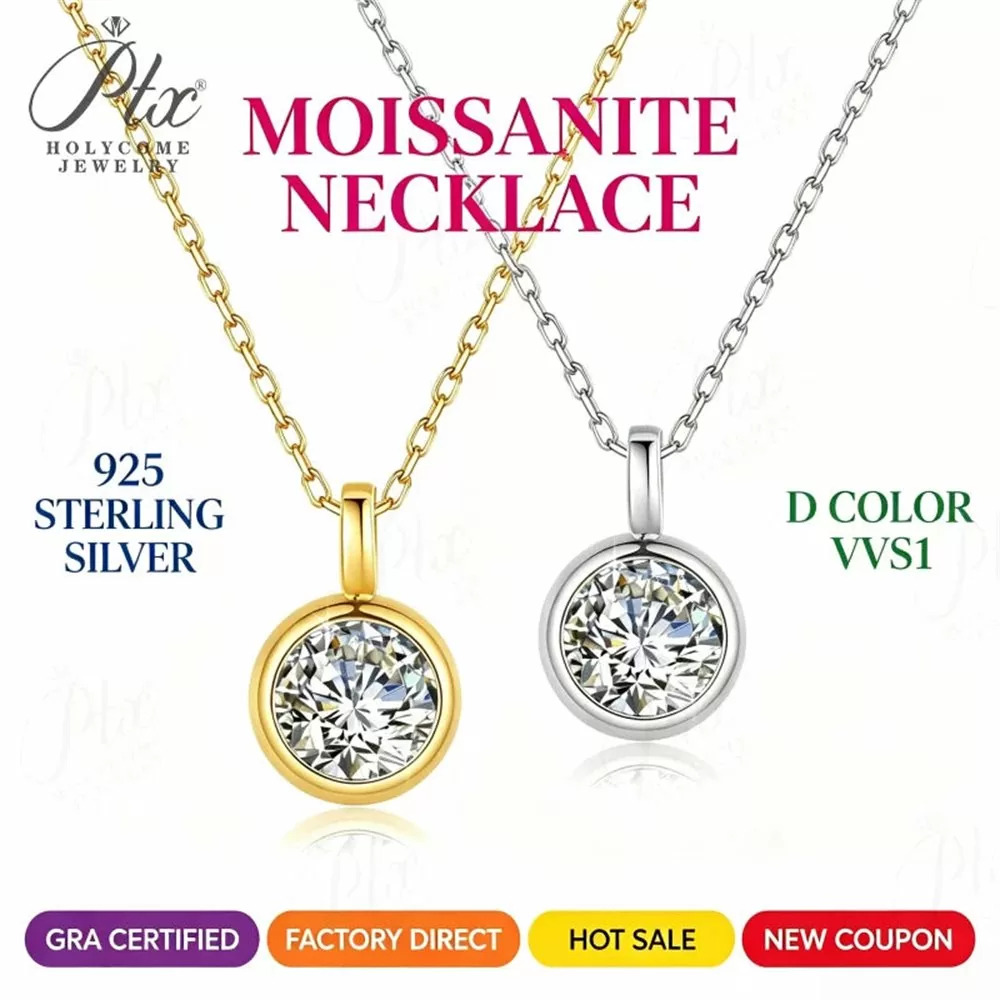 Moissanite 1.0ct Round Cut Necklace Wholesale S925 Silver VVS1 — MONK3878 detail view 2