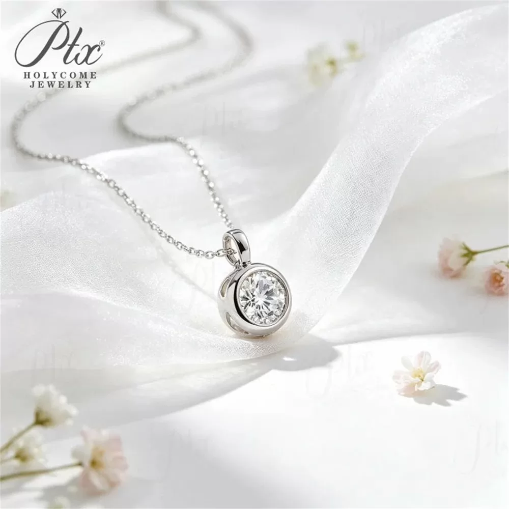 Moissanite 1.0ct Round Cut Necklace Wholesale S925 Silver VVS1 — MONK3878 detail view 3