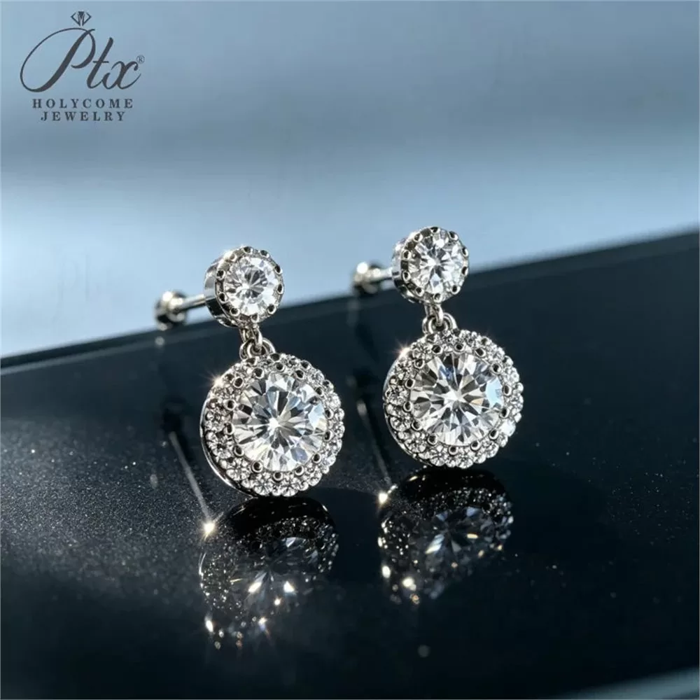 Moissanite 2.0ct Round Cut Earrings Wholesale S925 Silver VVS1 detail view 3