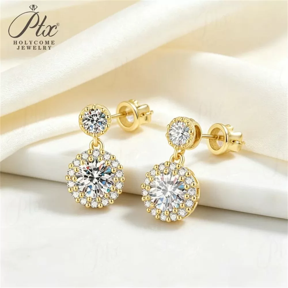 Moissanite 2.0ct Round Cut Earrings Wholesale S925 Silver VVS1 detail view 6