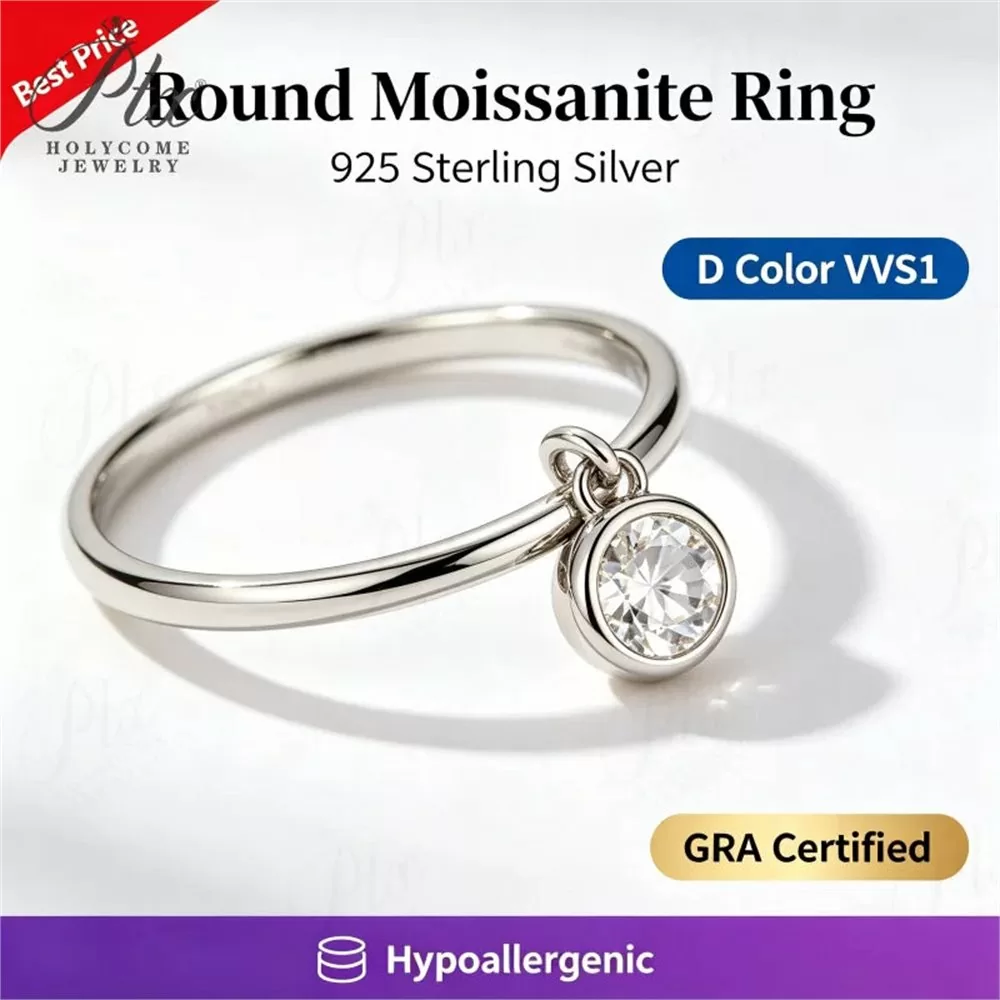 Moissanite Round Cut Ring Wholesale S925 Silver VVS1 GRA Model MORG6855 detail view 2